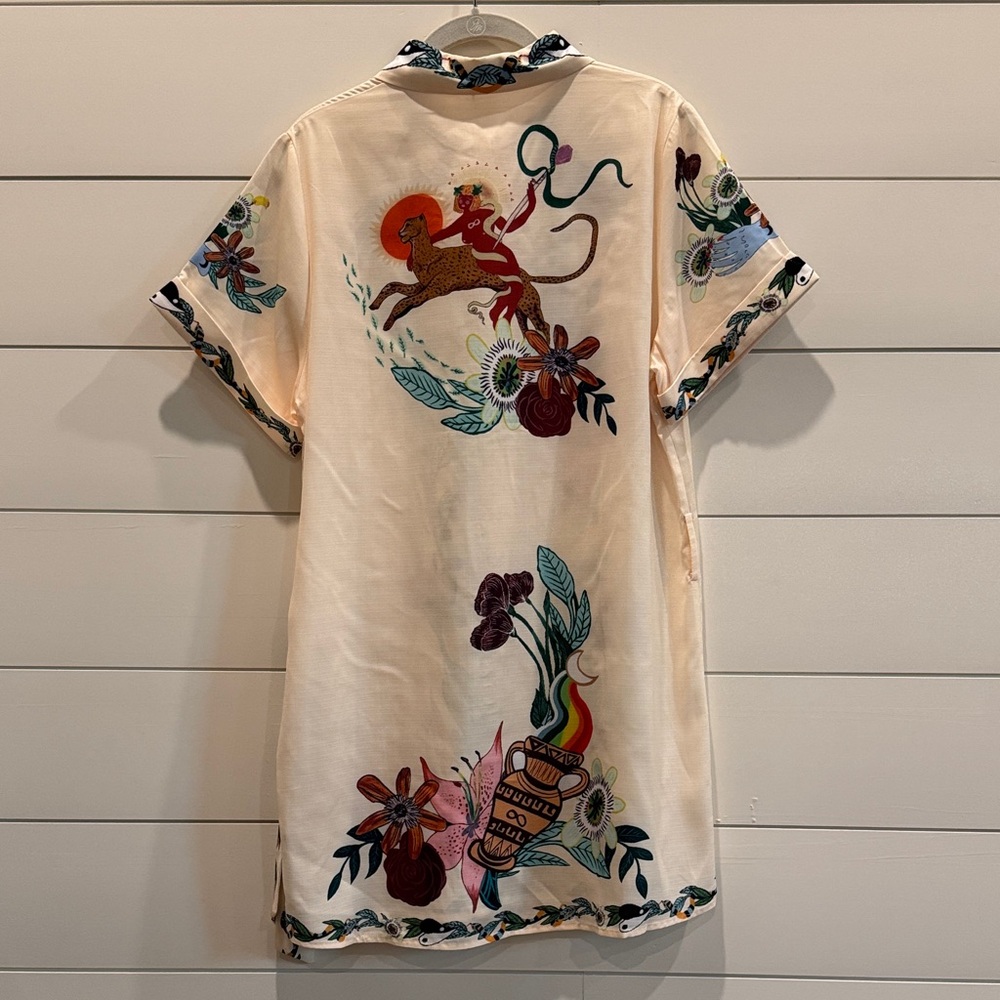 Commense Print Collared Belted Short Shirt Dress, Multicolored, NWT, Size M (6) - Picture 7 of 14